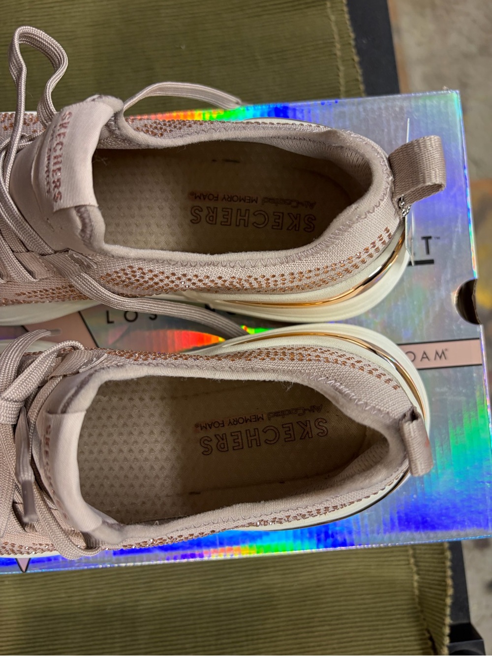 Skechers Taupe Knit Slip-On Athletic Sneakers with Sparkle - Picture 4 of 7